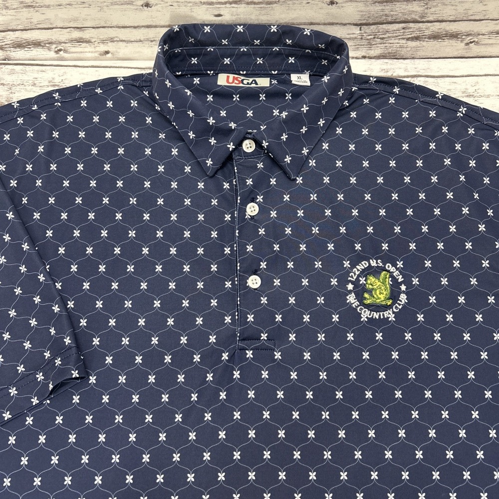 USGA 122nd US Open CC Logo Golf Polo Shirt Performance Men's XL Navy Floral